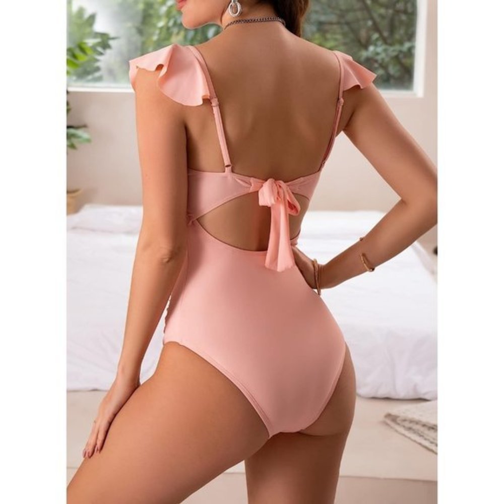 Women's One Piece Ruffle Ruched Tummy Control‎ Backless Bathing Suits - Picture 2 of 4